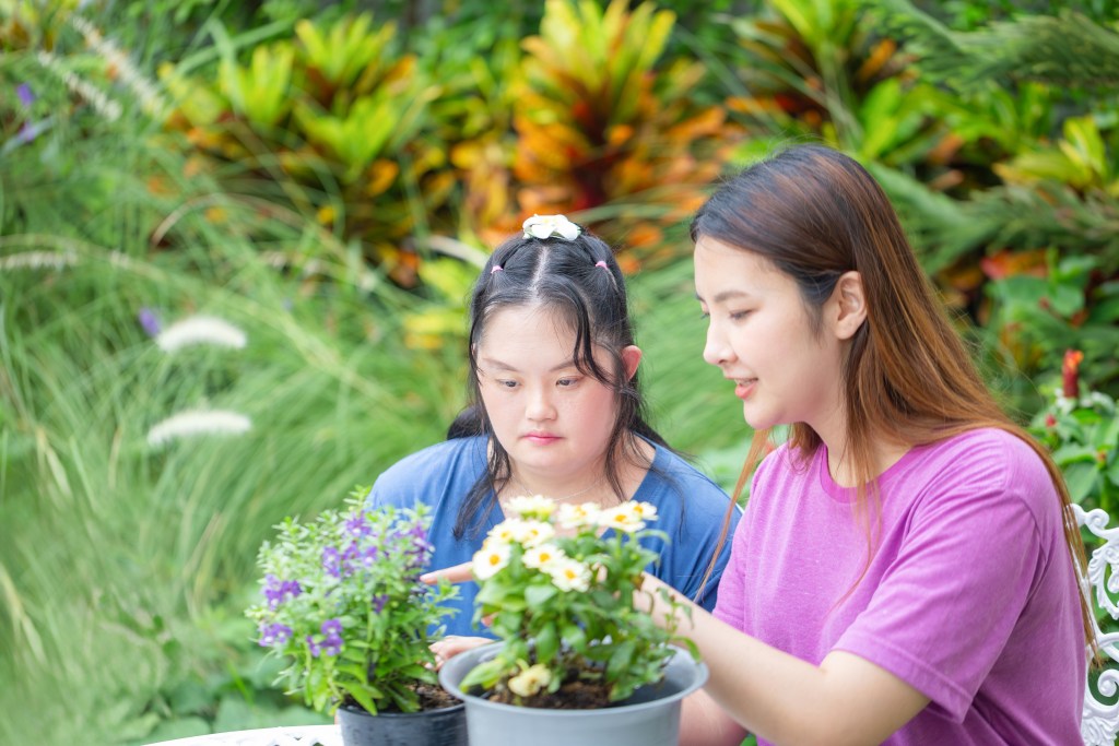 Two people gardening